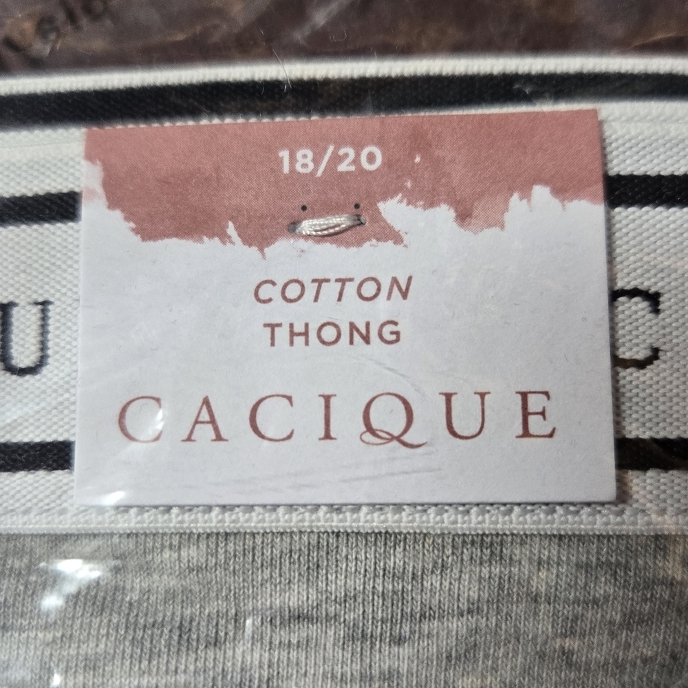 Cacique Cotton Thong Women's Size 18/20 Sealed In Package New Grey Cotton